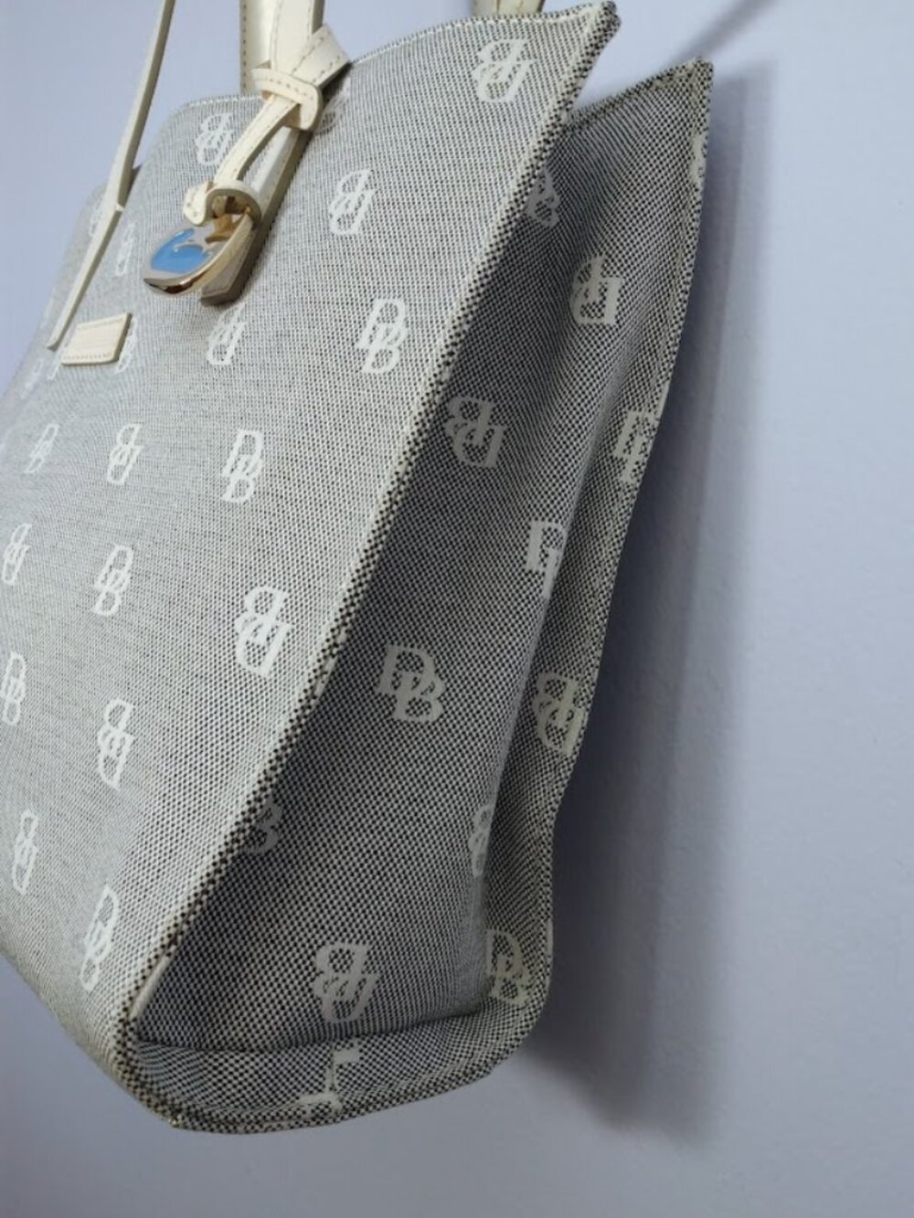 Dooney and Bourke Monogram Tote Satchel Shoulder Bag Blue Canvas Preppy - Picture 6 of 14